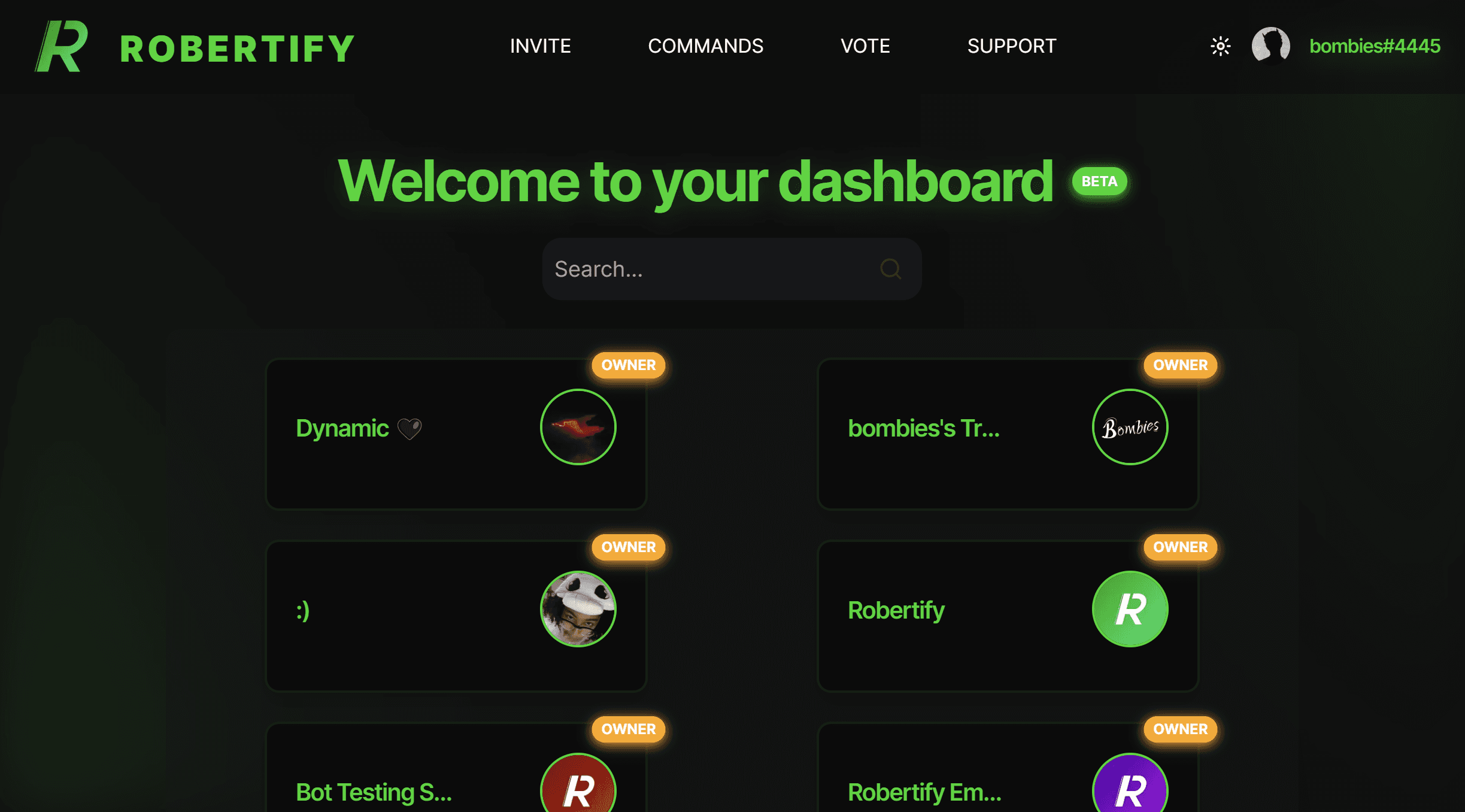 Robertify Dashboard - Server List