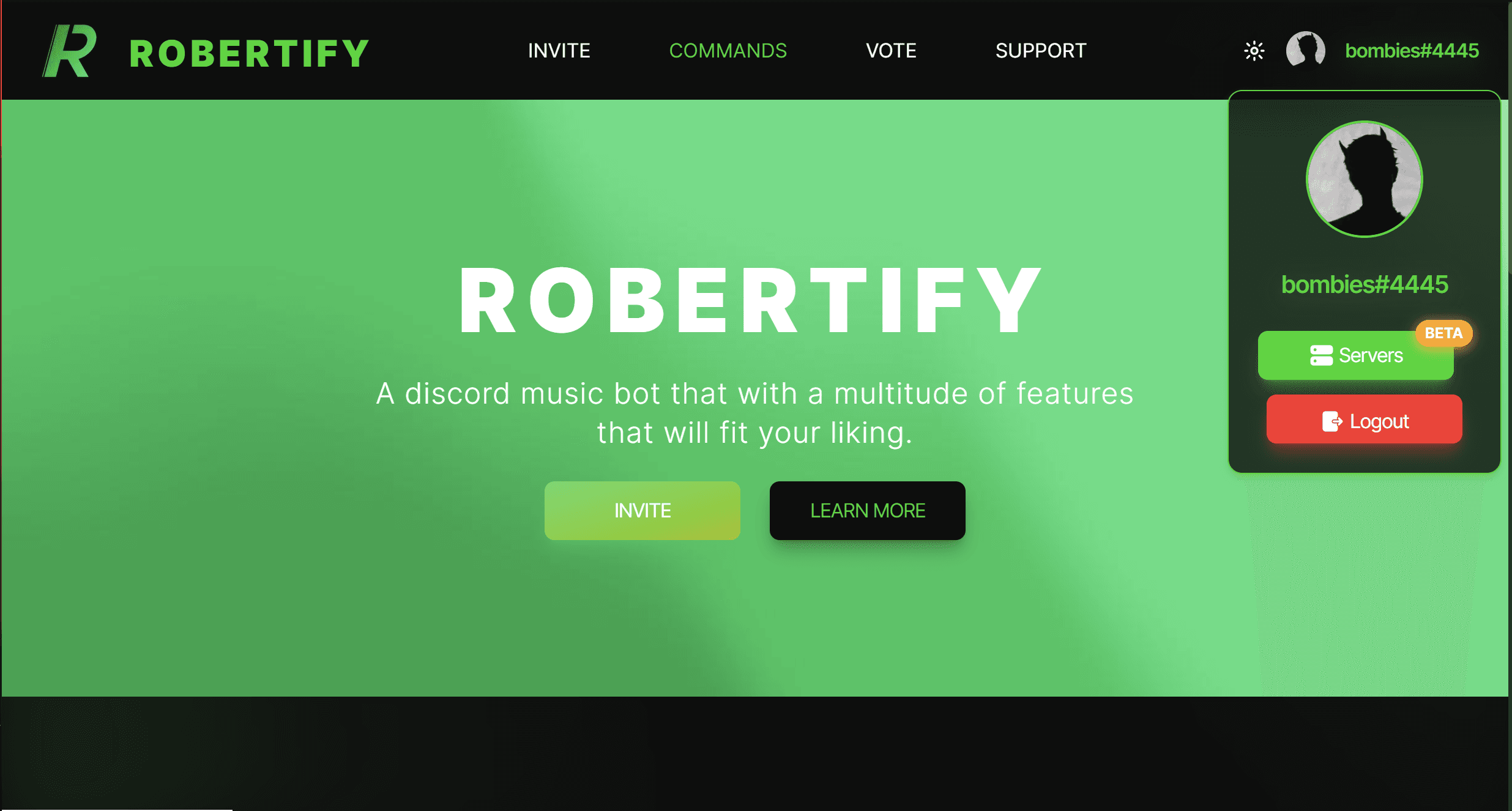 Robertify Home Page - Dark Mode