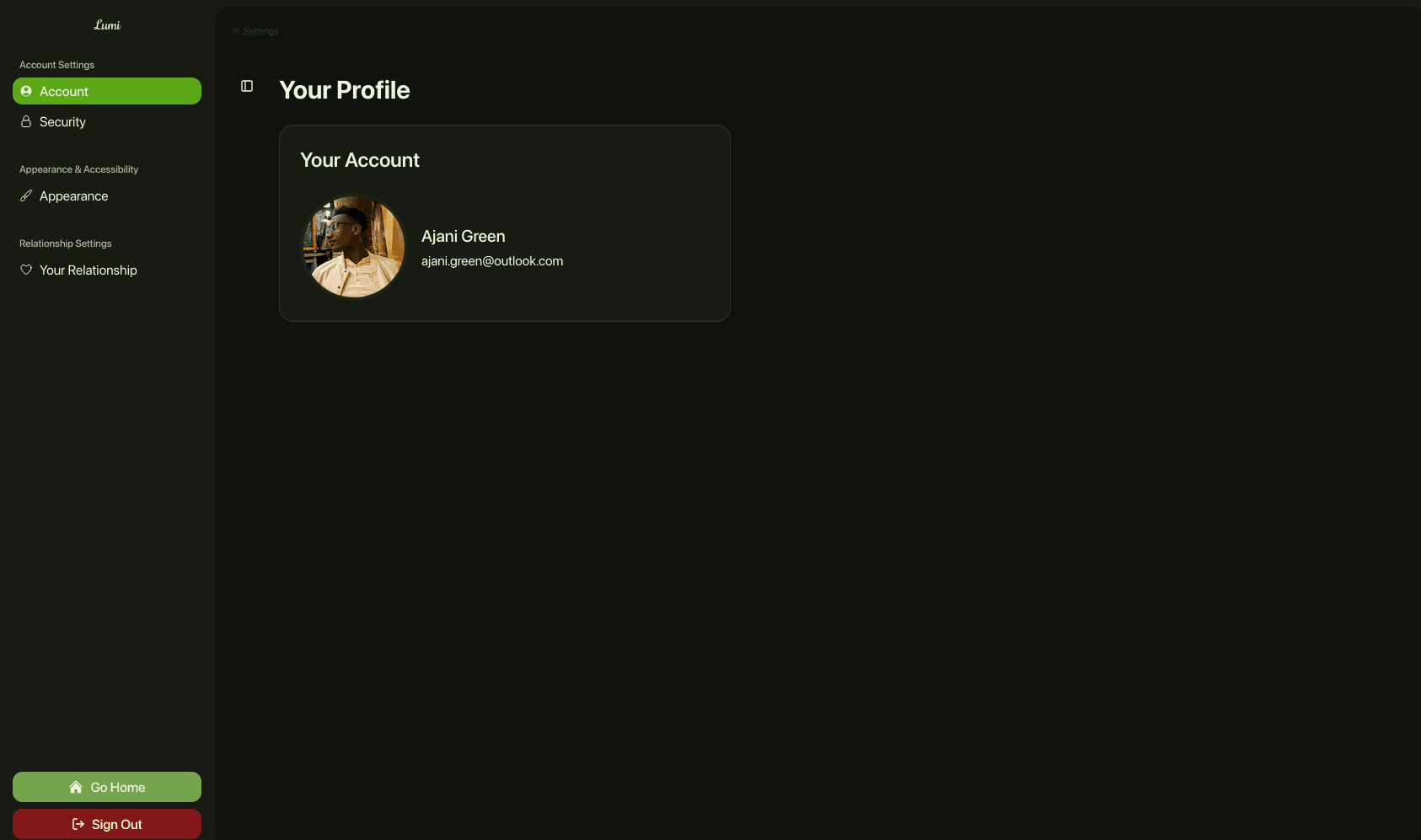 Lumi Settings Page