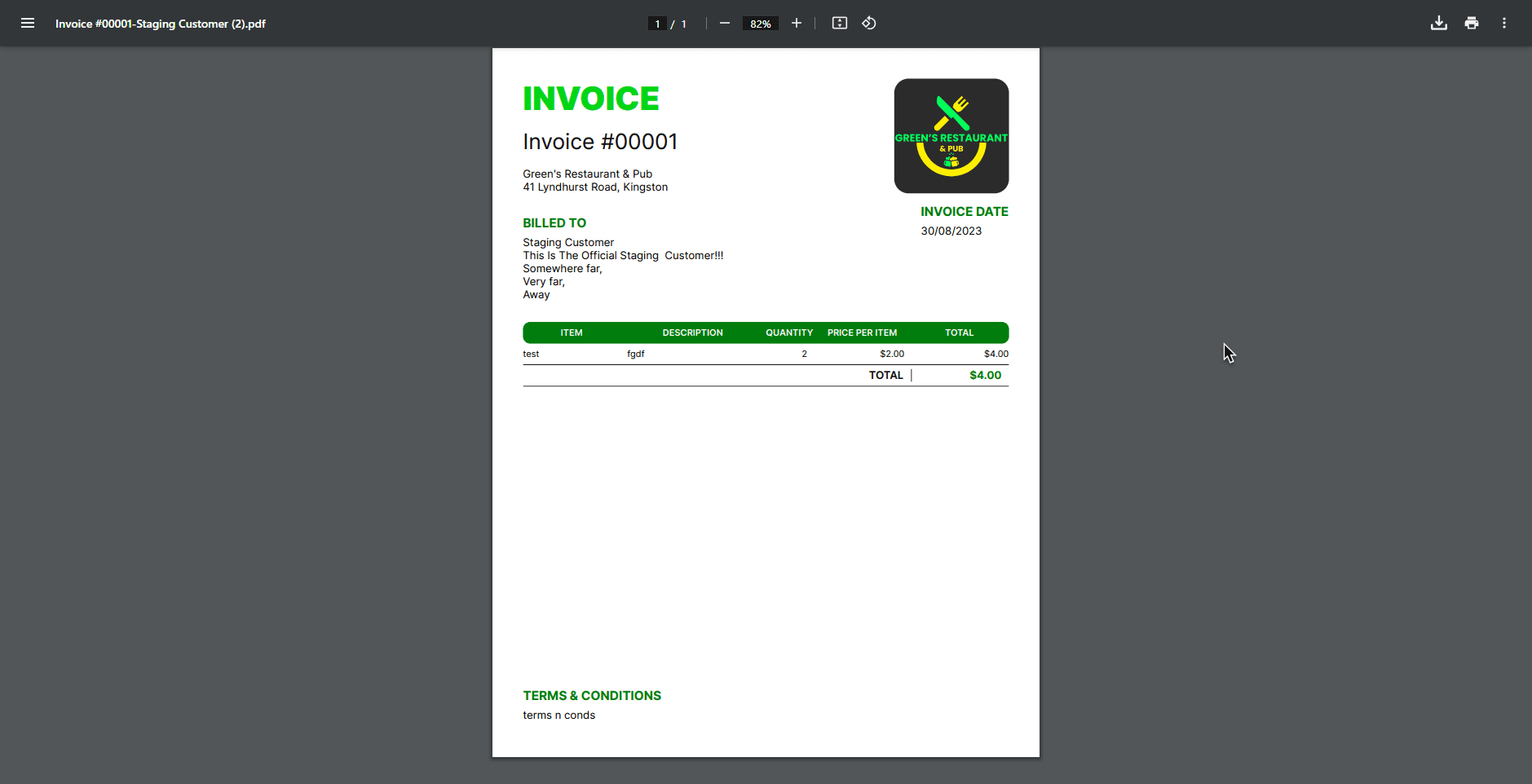 Invoice Management - Example Invoice