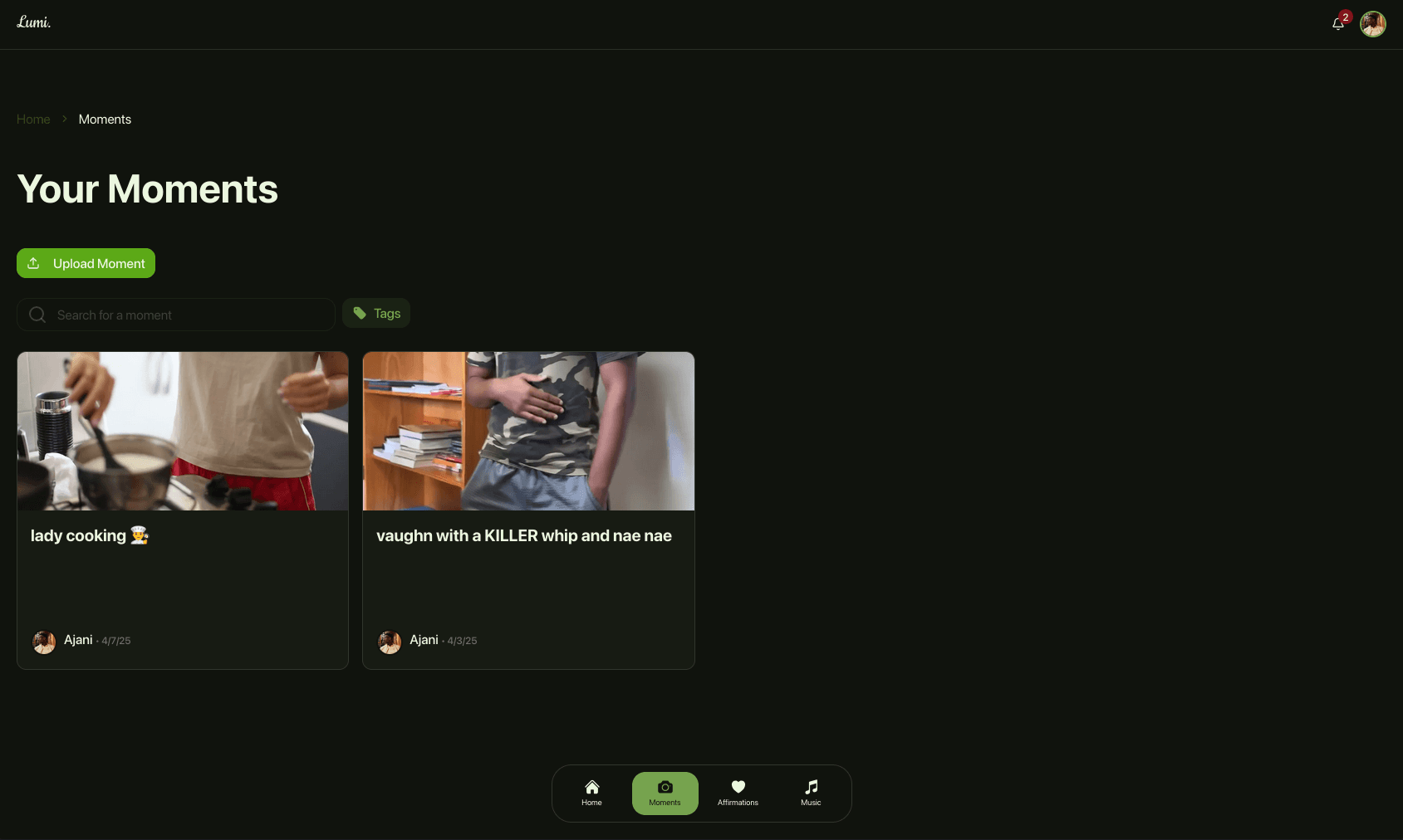 Lumi Moments Page